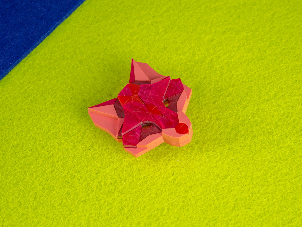 Fox Head Brooch - Lunar Red