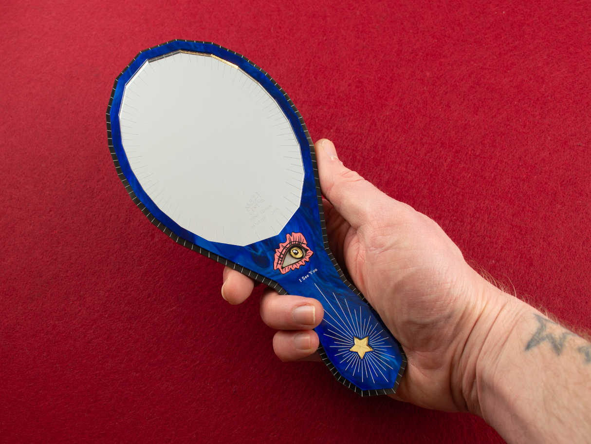 ‘I Miss You, I See You’ Hand Mirror - MIdnight Blue