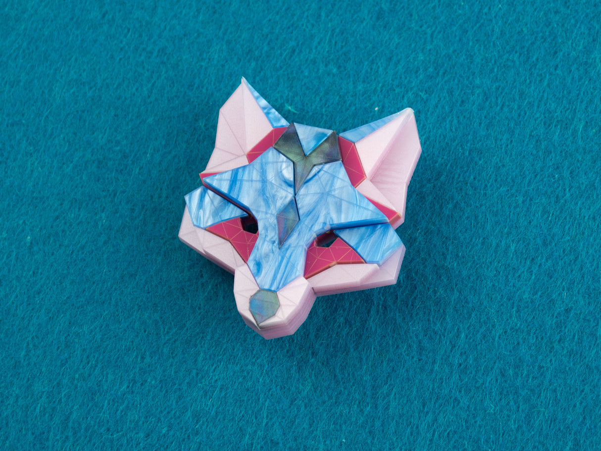 Fox Head Brooch - Water Lilies