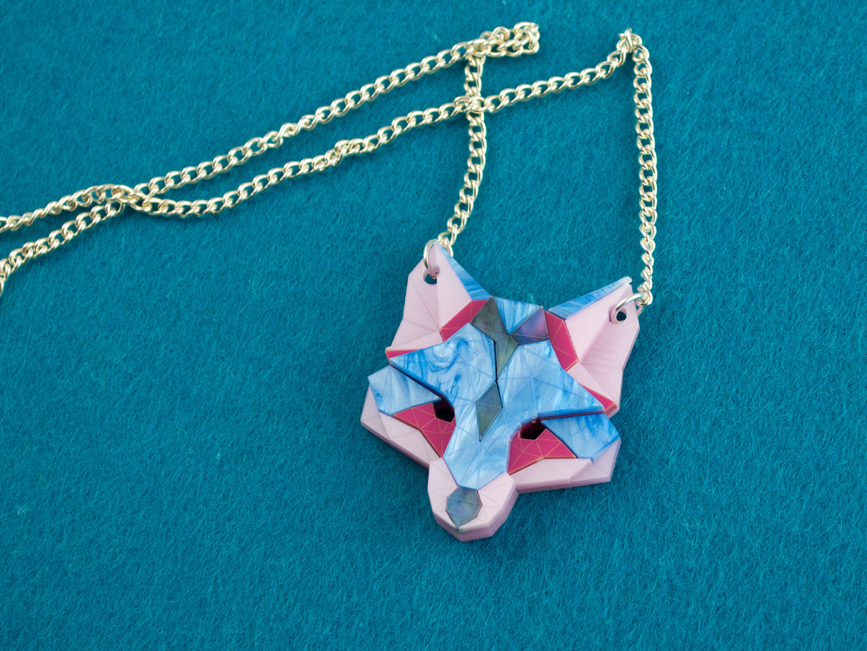 Fox Head Necklace - Water Lilies