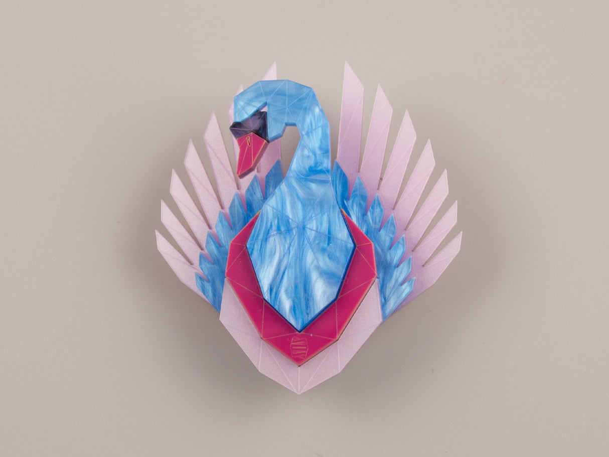 Swan Brooch - Water Lilies