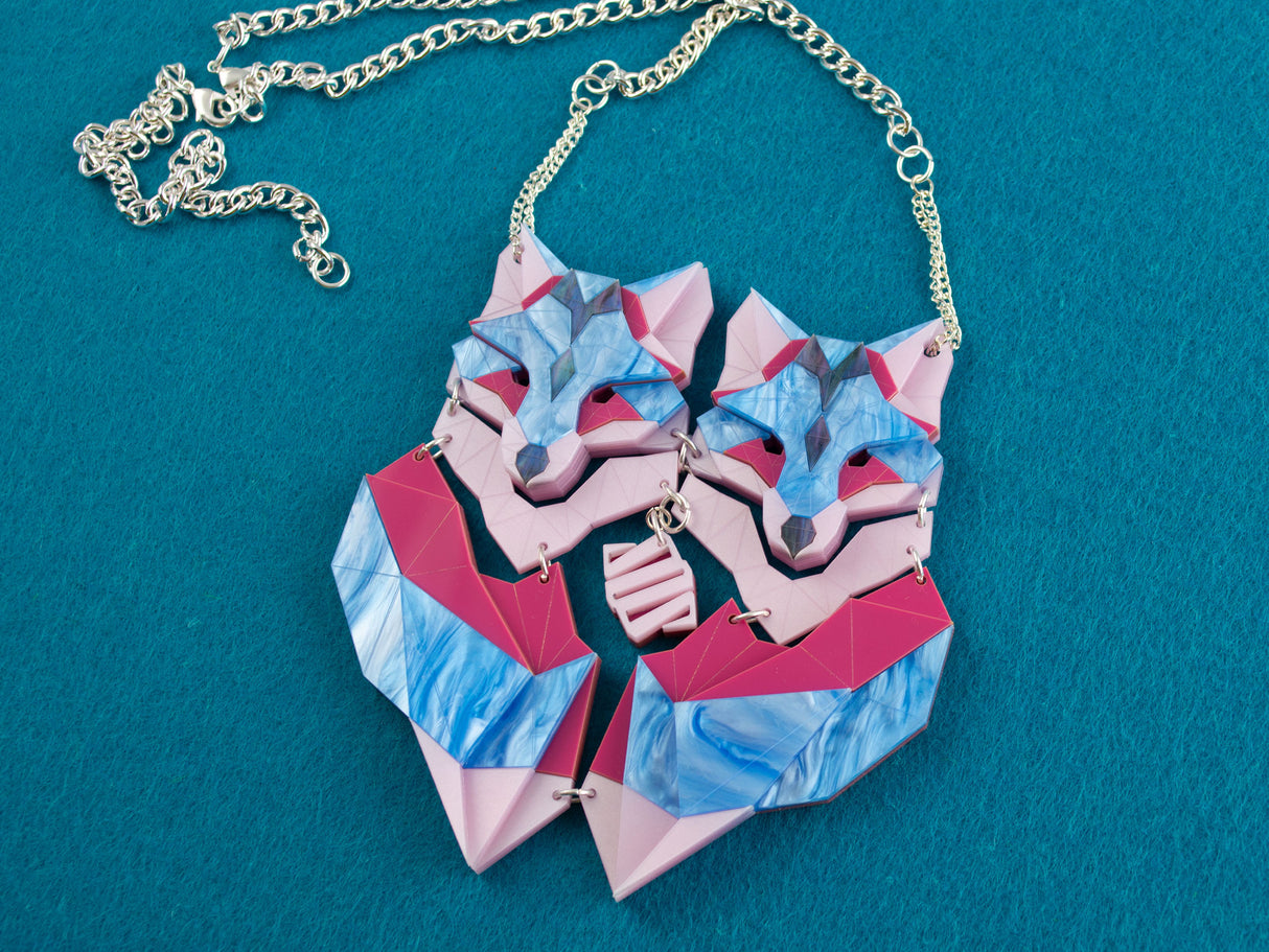 Twin Fox Necklace - Water Lilies