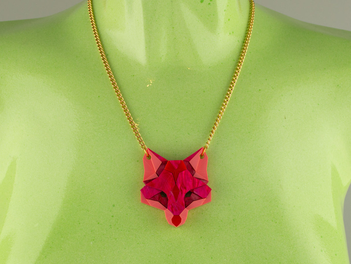 Fox Head Necklace - Lunar Red
