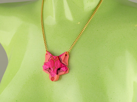 Fox Head Necklace - Lunar Red