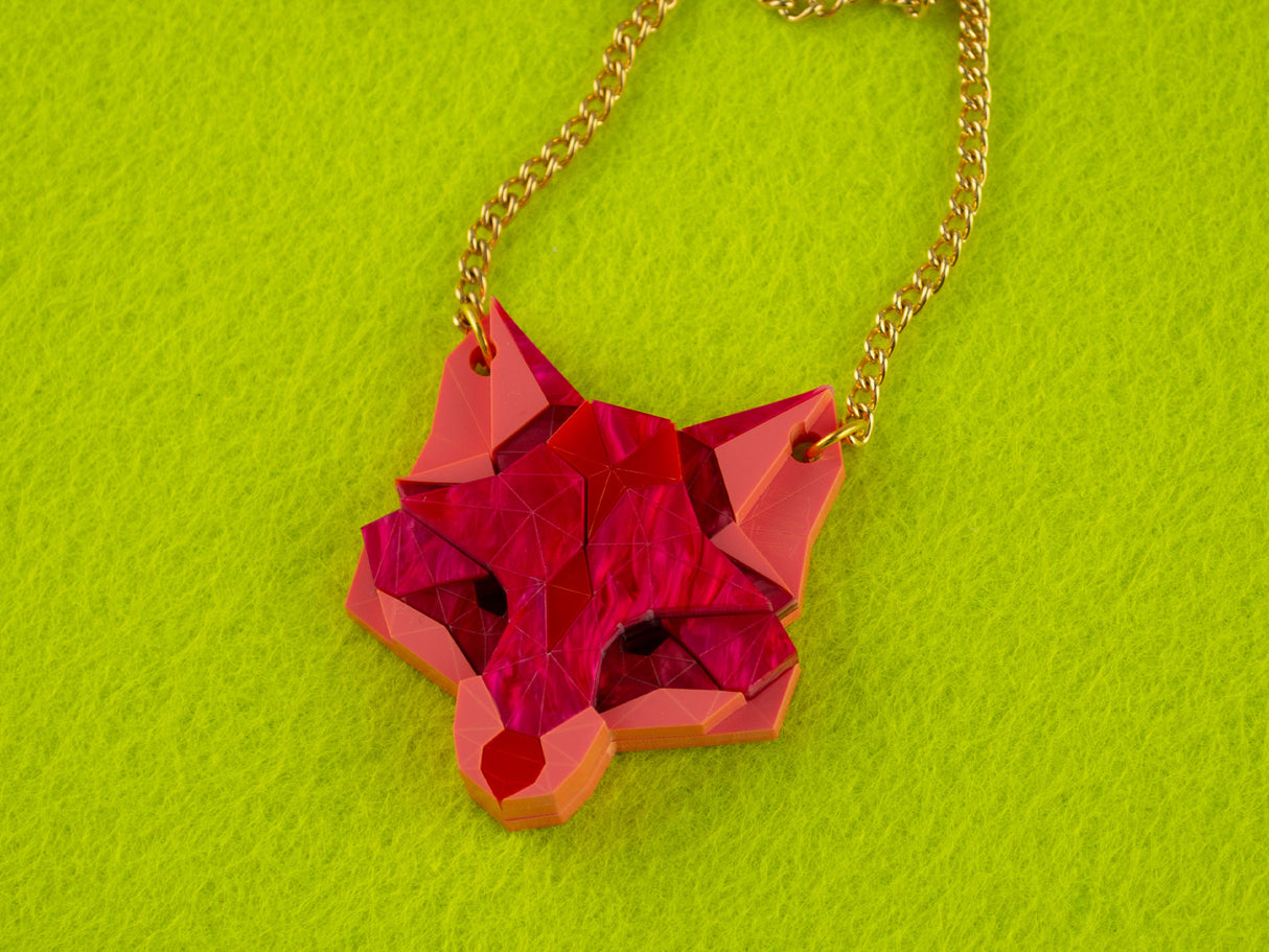 Fox Head Necklace - Lunar Red