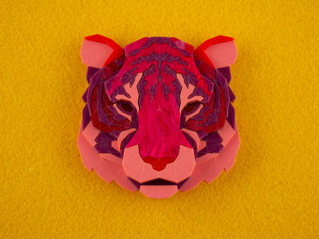 Tiger Head Brooch - Lunar Red
