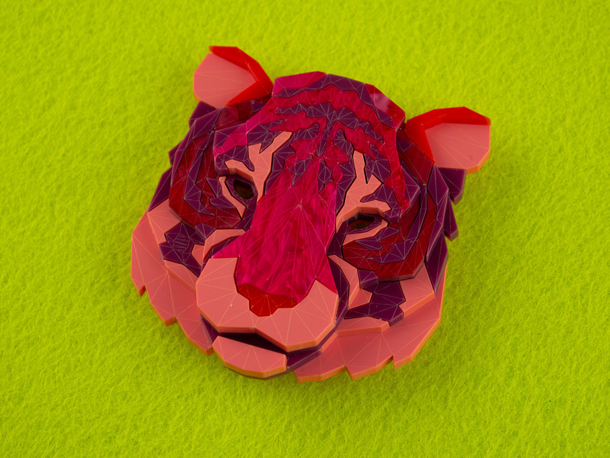 Tiger Head Brooch - Lunar Red