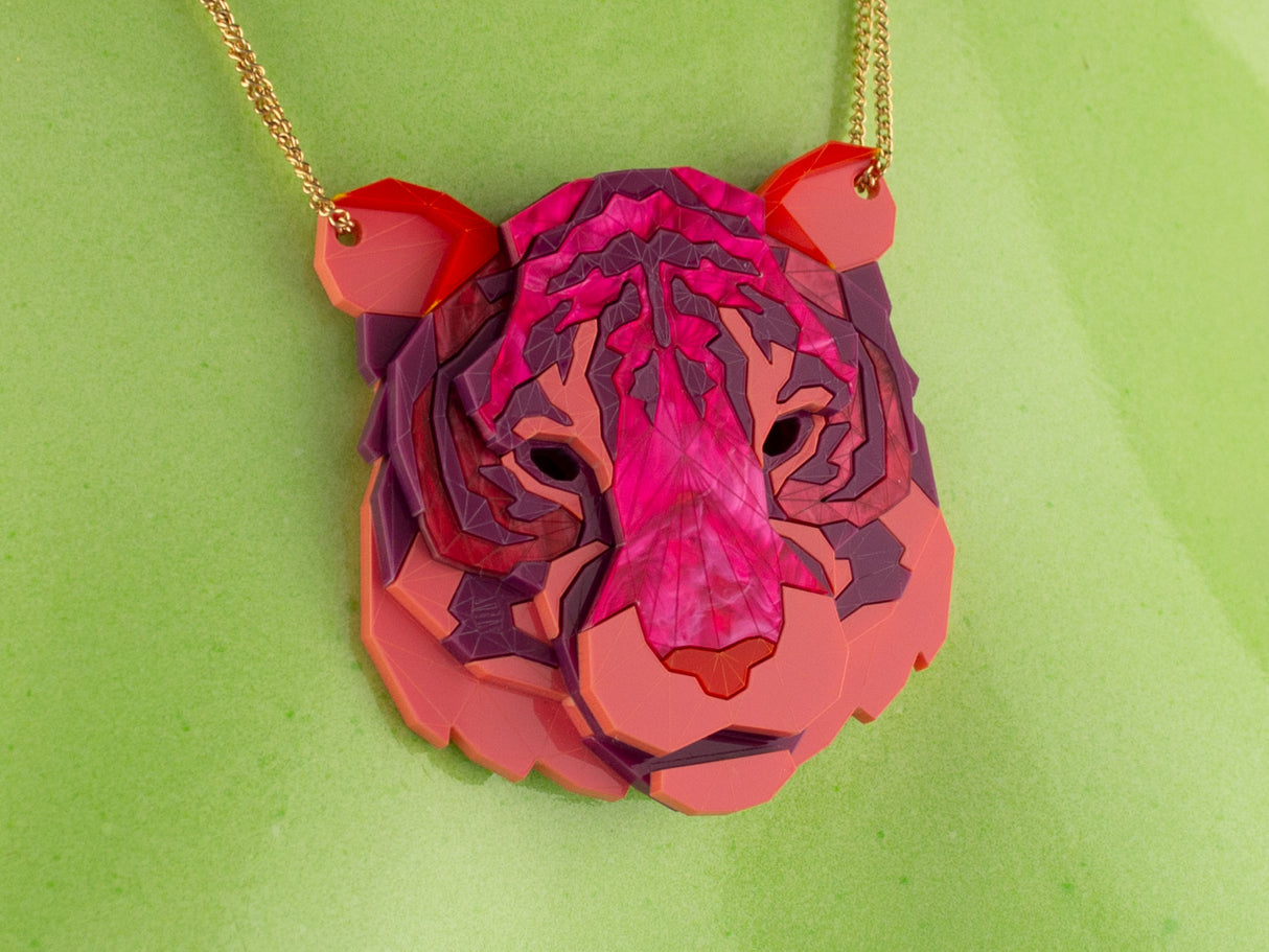 Tiger Head Necklace - Lunar Red