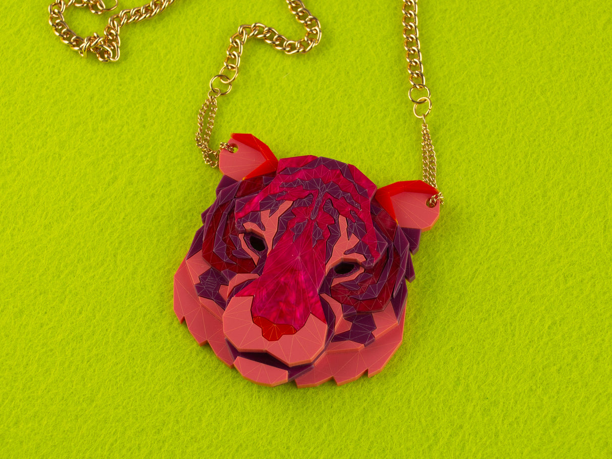 Tiger Head Necklace - Lunar Red