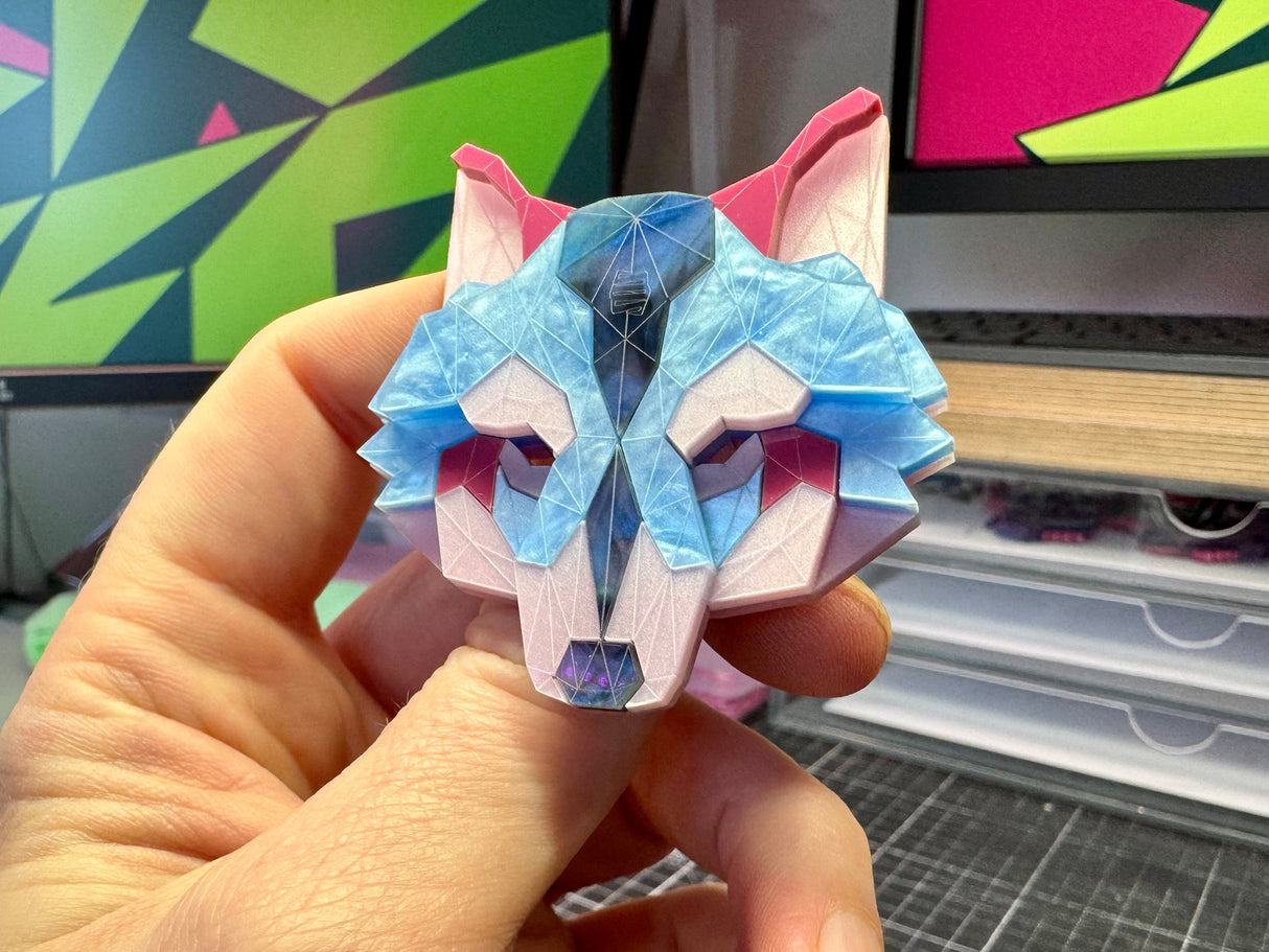 Wolf Head Brooch - Water Lilies